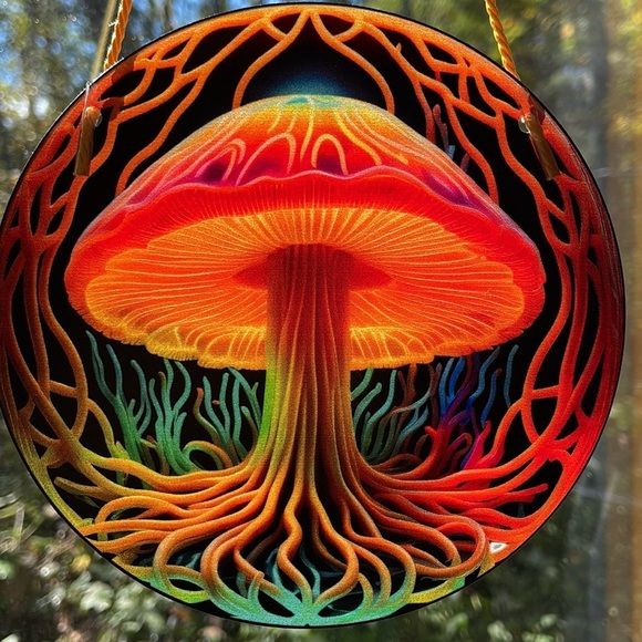 Orange Mushroom Roots Acrylic Suncatcher Home Decor Halloween Decoration New 6” - Picture 2 of 2